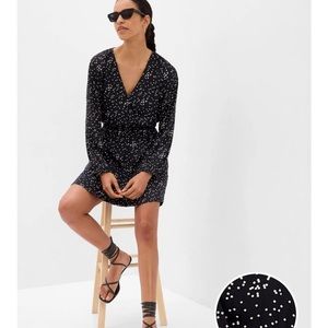 Gap Wrap Mini Dress Black Confetti Print Large NWOT